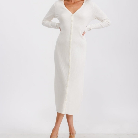 LONG SLEEVE BUTTON UP WHITE CARDIGAN - Picture 1 of 3